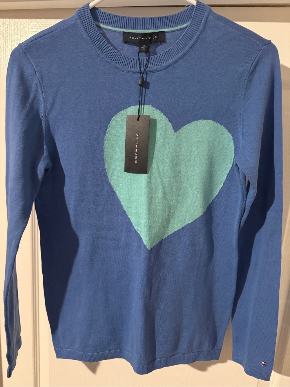 Tommy Hilfiger Blue Sweater with Mint Heart Graphic